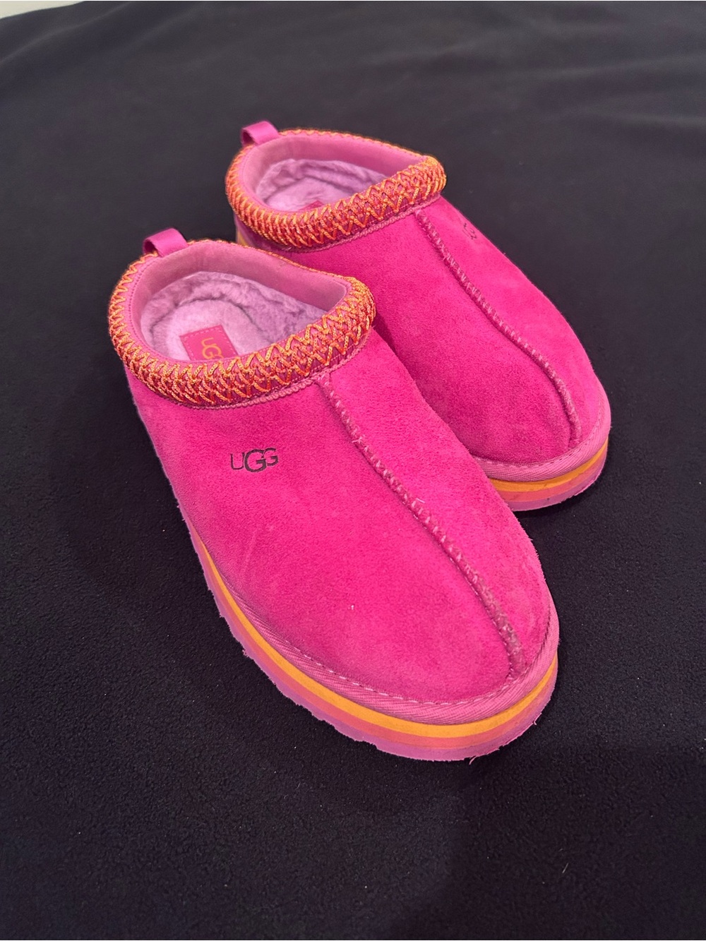UGG Hot Pink Suede Slip-On Clog with Orange Trim